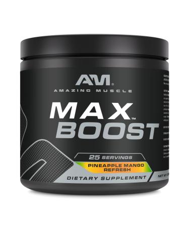 Amazing Muscle Max Boost | 25 Servings | Intense Pre-Workout Supplement for Men & Women | Contains Creatine Monohydrate Caffeine Beta-Alanine Betaine (25 Servings Pineapple Mango) Pineapple Mango 8.8 Ounce (Pack of 1)