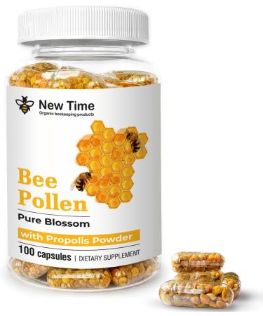 Bee Pollen 100 Vegetarian Capsules with Propolis - Organic Multivitamin for Men Women - Fermented Granules - Immune Energy Support - Non GMO Pregnancy Friendly 100 Count (Pack of 1)