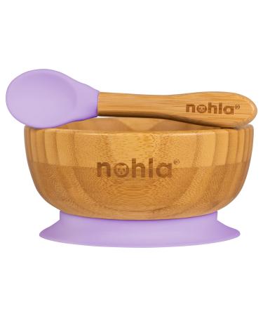 nohla - Bamboo Baby Weaning Suction Bowl and Spoon Set - Lilac - 350ml Capacity - 100% Natural & Organic BPA-Free Silicone - Toddler Mealtime Essentials Lilac Bowl