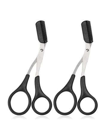 Eyebrow Scissors with Comb  Professional Precision Eyebrow Trimmer  Non Slip Finger Grips Eyebrow Trimming Scissors Hair Removal Beauty Accessories for Men Women  Black (2Pieces)