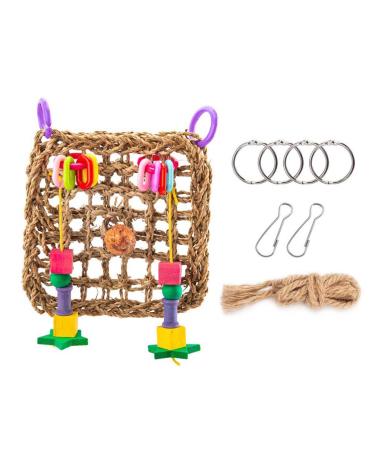 POPETPOP Bird Hammock-Bird Foraging Toy Perch Net Seagrass Mat Parakeet Swing Bird Toys for Cockatoo Cockatiels-Conure-Budgie-Parakeet-Lovebird-Parrots