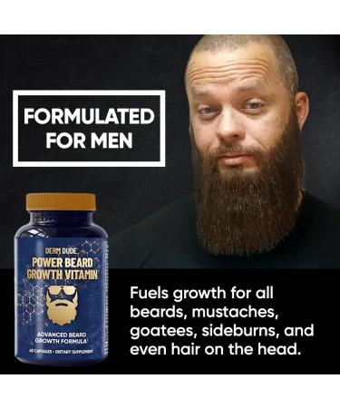 Derm Dude Power Beard Vitamins - Biotin 10K MCG & Collagen for Thicker Fuller Beards - 60 Capsules for Men's Beard Growth & Hair Restoration - Buy Online on GoSupps.com