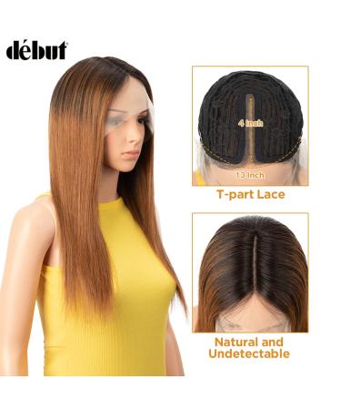 D but Smooth T-Part Lace Front Wig - 55 cm Real Brazilian Hair 150% Density HD Lace for Women T1B/30 with Baby Hair - Buy Online on GoSupps.com