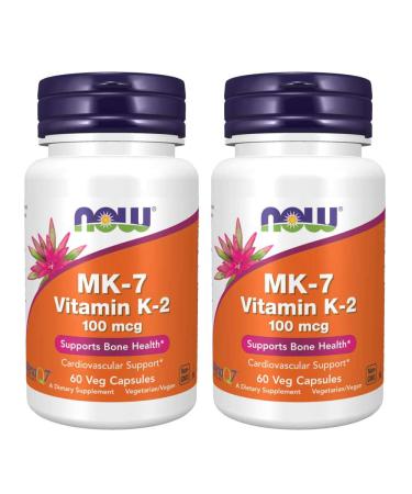 Now Foods Vitamin K-2 (MK7) Veg Capsules 100 mcg 60 Count Pack of 2