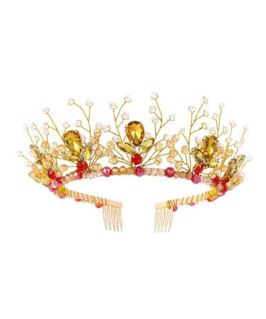 IYOU Bridal Wedding Crown Gold Crystal Headband Tiara Bride Bridesmaid Hair Accessories for Women
