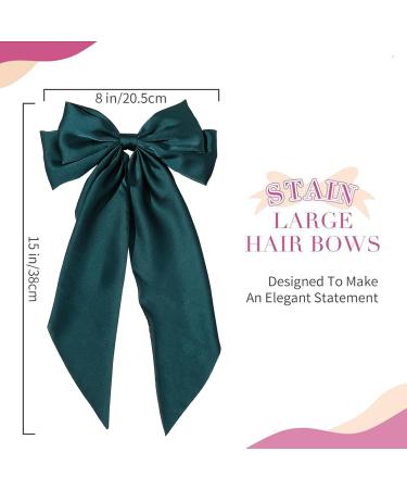 ZhongShuang Green Hair Bow Green Big Hair Bows for Women Solid Color Bow Hair Clips with Long Ribbon French Barrette Clip Soft Satin Silky Hair Bows Cute Gifts for Women Girls - Buy Online on GoSupps.com