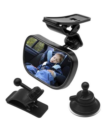 Natuce 1 Baby Car Mirror with 2 Brackets Car Seat Mirror 360 Adjustable Safety Child Rear View Mirror with Sucker and Clip Back Seat Mirror 100% Shatterproof for Baby Infant Toddler Child Mom
