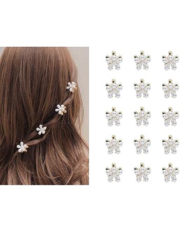 15pcs Small Hair Clips Mini Pearl Claw Clip  Flower Hair Clips with Daisy   Sweet Bangs Hair Jaw Clips Decorative Hair Accessories for Women Girls