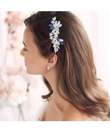 IYOU Crystal Bridal Hair Comb Blue Wedding Side Combs Sparkly Rhinestone Headpiece Prom Bride Bridesmaid Hair Accessories for Women - Buy Online on GoSupps.com
