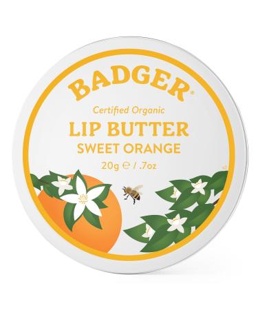 Badger - Sweet Orange Lip Butter, Moisturizing Organic Coconut Oil, Beeswax, Sunflower & Orange Oil