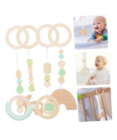 TOYANDONA 4pcs Baby Gym Plush Chew Toys Bell Hanging Sensory Wooden Ornaments Green 26X8.5CM - Buy Online on GoSupps.com