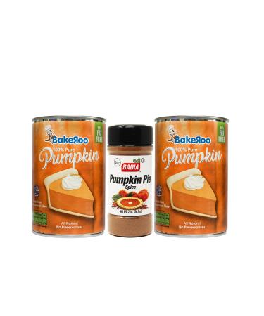Bakeroo Tinned Pumpkin Puree (Pumpkin Pie Filling) 100% Natural - 2 x 425g and Badia Pumpkin Pie Spice 1 x 56.7g