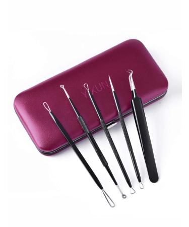 Blackhead Tweezers Acne Extractor Tool Kit with Leather Bag - Nose & Facial Blemish Remover for Whiteheads - 5 Pcs Set - Buy Online on GoSupps.com