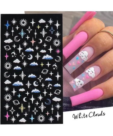 Decoration Love Heart Star Flowers Textured Decals Embossed White Cloud Nail Art Stickers 5D Engraved(5D-K109) - Buy Online on GoSupps.com