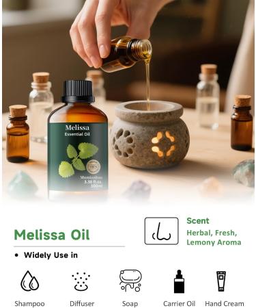 Melissa Essential Oil Pure Melissa Oil Mumianhua Lemon Balm Oil Uplifting Citrus-Herb Scent for Diffuser Skin Hair & Personal Care 3.38 Fl Oz Melissa-3.38 Oz - Buy Online on GoSupps.com