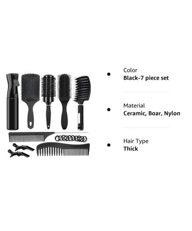 9PCS Hair Brush Set for Wet Long Thick Hair - Detangling Round & Paddle Brushes with Spray Bottle - Ideal for Wavy Curly Hair - Black (7 piece set) - Buy Online on GoSupps.com