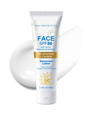 Sun Cream SPF 50+ Nicotinamide Centella Sunscreen Waterproof SPF 50 Face Moisturiser Refreshing & No Greasy Sunscreen UV Defense For All Skin Types Sun Lotion Suncream For Travel Natural Sunblock 60ml