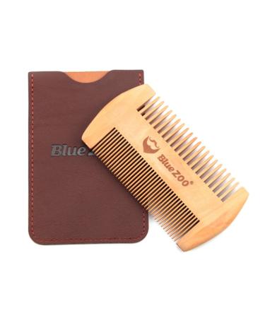 ZASCHMOY Pear Wood Beard Styling Comb Mustache Shaping Tool with Double Design for Hair Care Scented Wooden Comb PU Leather Storage Bag