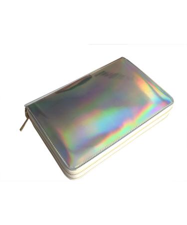 Nail stamp slab holder with 216 compartments laser silver rectangular round square manicure nail art nail stamp ablum collection with a double zipper - Buy Online on GoSupps.com