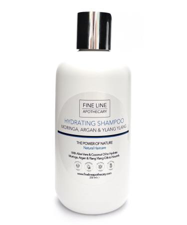99% Natural MOISTURIZING SHAMPOO - ALOE VERA MORINGA ARGAN & YLANG YLANG - 250 ml by Fine Line Apothecary - Sulfate Free Paraben Free. Concentrated. pH Balanced Gentle Suitable for Sensitive Skin.