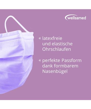 Wellsamed Wellsamask Type IIR Medical Face Masks Lavender - 50 Pack - High-Quality Elastic Band - International Shipping Available - Buy Online on GoSupps.com