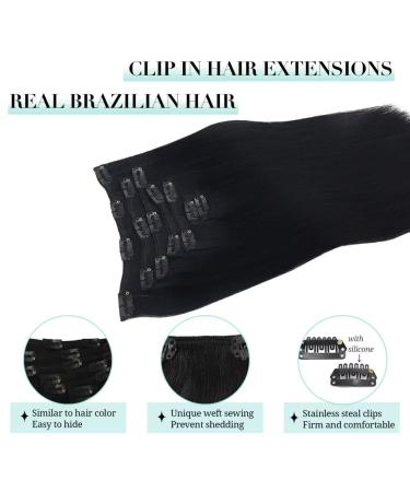 Doores Clip In Extensions Real Hair - Low Black 30cm 12 Inch 7 Piece 80g Natural Straight Hair Extensions #1 Deep Black - Buy Online on GoSupps.com