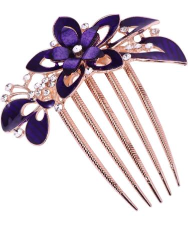 Lurrose Flower Bride Hair Side Comb Rhinestone Bridal Comb Barrette Wedding Hair Accessory for Women (Purple) - Buy Online on GoSupps.com