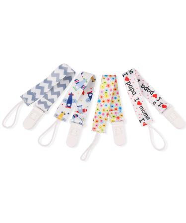 YiZYiF Baby Boys Girls 4 Pack Pacifier Strap - Multicolored Fabric Pacifier Chains with Clip for Secure Baby Soothing - Buy Online on GoSupps.com