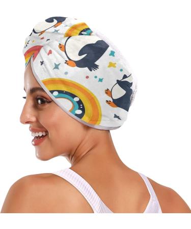 Rainbow Lovely Penguins Hair Towel 2 Pack - Super Absorbent Quick Dry Hair Turbans for Women & Girls - Buy Online on GoSupps.com