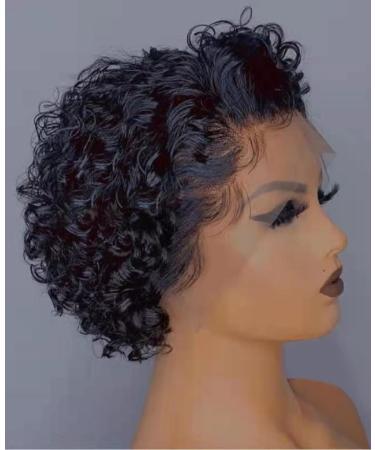 13x1 Lace Front Wigs Human Hair Short Curly Lace Human Hair Wig for Black Women Pixie Cut Bob Glueless Wig with Baby Hair 180% Density Pre Plucked Brazilian Remy Hair 6 Inch 1B