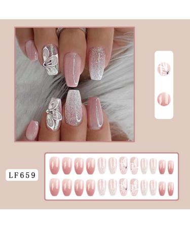 Runioney Glitter Nails with Pink Gradient Gradual Change Butterfly Rhinestones Portable Press On Nails Full Nail Tips Made of ABS - Buy Online on GoSupps.com