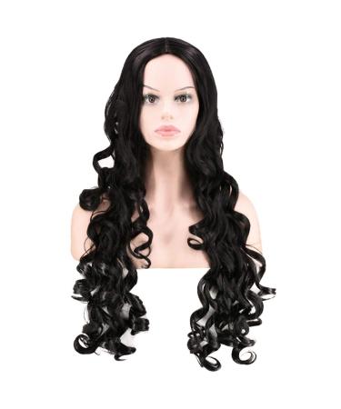 Women's Black Curly Wig - Long Synthetic Wavy Hair for Cosplay | 70s 80s 60s Styles - Buy Online on GoSupps.com