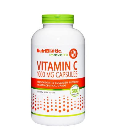 NutriBiotic - Vitamin C 1000 Mg Capsules 500 Count | Essential Immune Antioxidant & Collagen Support Supplement | Pharmaceutical Grade L-Ascorbic Acid 1000 Mg Per Serving | Gluten & GMO Free Unflavored 500 Count (Pack of