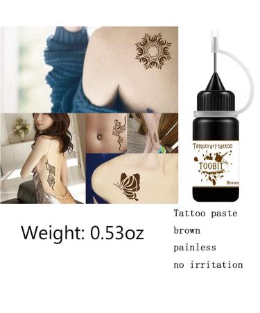 Temporary Tattoo Kit - 2 Bottles Brown Gel Ink, 35 Stencils & Swabs | Semi-Permanent Tattoos - Buy Online on GoSupps.com