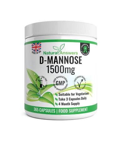 D-Mannose | 365 Capsules | Max Strength 1500mg per Serving - Precision DMannose - Vegetarian Capsules not Tablets or Pills Made in The UK (365 Count (Pack of 1))