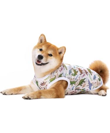 Cool Summer Pet T-Shirt for Medium & Large Dogs | Breathable Sun Protection Vest | Dinosaur Design (XS White) - Buy Online on GoSupps.com