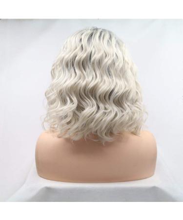 Xiweiya 14-Inch Short Bob Blonde Gray Curly Wig with Dark Root - Lace Front Synthetic Heat Resistant Fiber for Women Cosplay - Buy Online on GoSupps.com