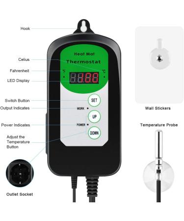 RIOGOO Digital Heat Mat Thermostat Controller - Perfect for Seed Germination Reptiles & Brewing | 68-108 Temperature Control 1 Pack - International Shipping Available - Buy Online on GoSupps.com