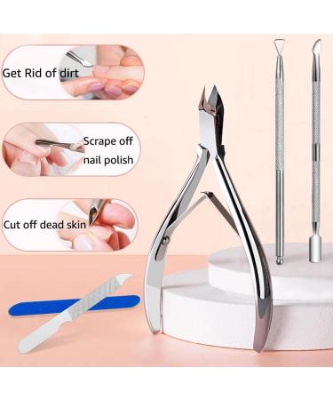 Stainless Steel Cuticle Trimmer Nippers Pusher Clippers Set with 10-in-1 Remover Cutter and Nail File - Includes Box - 5pcs Nail Knifes for Dead Skin Removal - Buy Online on GoSupps.com
