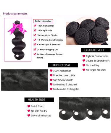 10A Brazilian Virgin Human Hair 4 Bundles Body Wave - 20 18 16 14 Inches - Natural Color - Aelinsi 14-16-18-20 - Buy Online on GoSupps.com