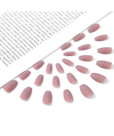 Handcess Coffin Matte Pink Ballerina Press-On Nails | Pure Color Complete Coverage Fake Nail Tips for Women & Girls - Shop Internationally - Buy Online on GoSupps.com
