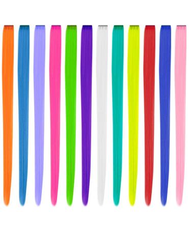 12 Pcs Rainbow Party Highlights 22 inch Clip in Hair Extensions - Colorful Synthetic Hairpieces for Women, Kids, and Girls - Buy Online on GoSupps.com