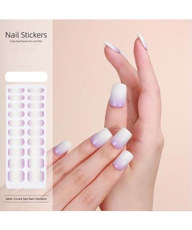 Semi Cured Gel Nails Strips - 20 Stickers Nail Wraps Soft Self - Solid Purple Full Wraps Nail Polish Stickers French Style (French Simple Style) Gradient Violet - Buy Online on GoSupps.com
