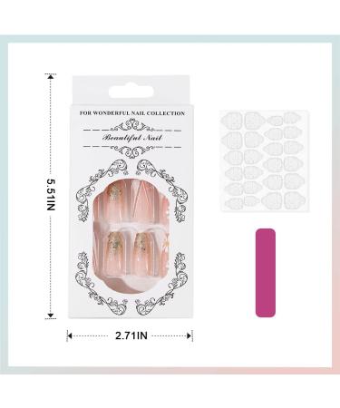 Buy Vatocu Long Pink Coffin Acrylic Press-On Fingernails - 24 Shiny Flower Designs for Women & Girls - International Shipping Available - Buy Online on GoSupps.com