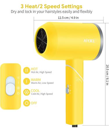 POKE Professional 1800W Hair Dryer with Diffuser - Compact Travel Blow Dryer | Portable Ionic Ceramic Tourmaline Technology | 2 Speed/3 Heat Settings | Comb Attachment | Foldable Design | Yellow - Buy Online on GoSupps.com