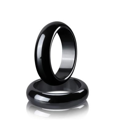 2PCS Genuine Hematite Ring for Women Men Unisex, Black Hematite Stone Ring Anxiety Balance Root Chakra, Ideal Family Couple jewelry Gift Size 6-12 (Smooth round, 10) Smooth round 10