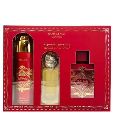 Lattafa Badee Al Oud Sublime for Unisex 3 Piece Set (3.4 Oz Eau de Parfum Spray + 1.7 Oz Hair Mist + 6.7 Oz Deodorant Spray) Fresh Fruity Vanilla Rose Sweet 11.8 Fl Oz (Pack of 1) - Buy Online on GoSupps.com
