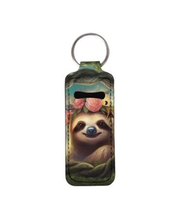Suobstales Cute Sloth Print Chapstick Holder Keychain Neoprene Lip Balm Holder Lipstick Sleeve Pouch Lip Balm Portable Pocket Lip Gloss Tube Holder Travel Accessories