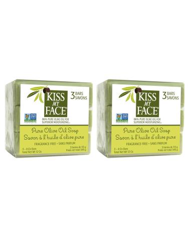 Kiss My Face Naked Pure Bar Soap Olive Oil 3 Count 6 Bars Total Olive Oil 3 Count (Pack of 2)
