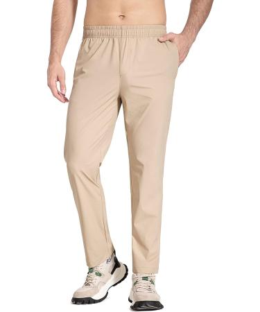 Baleaf Men's Stretch Golf & Running Pants - Khaki, Large | Elastic Waist, Lightweight, Jogging, Zipper Pockets - Buy Online on GoSupps.com